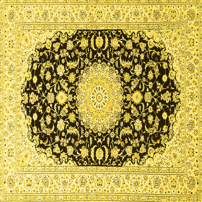 Square Machine Washable Medallion Yellow Traditional Rug, wshtr4599yw