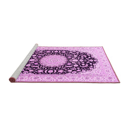Sideview of Machine Washable Medallion Pink Traditional Rug, wshtr4599pnk