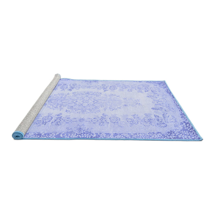 Sideview of Machine Washable Persian Blue Traditional Rug, wshtr459blu