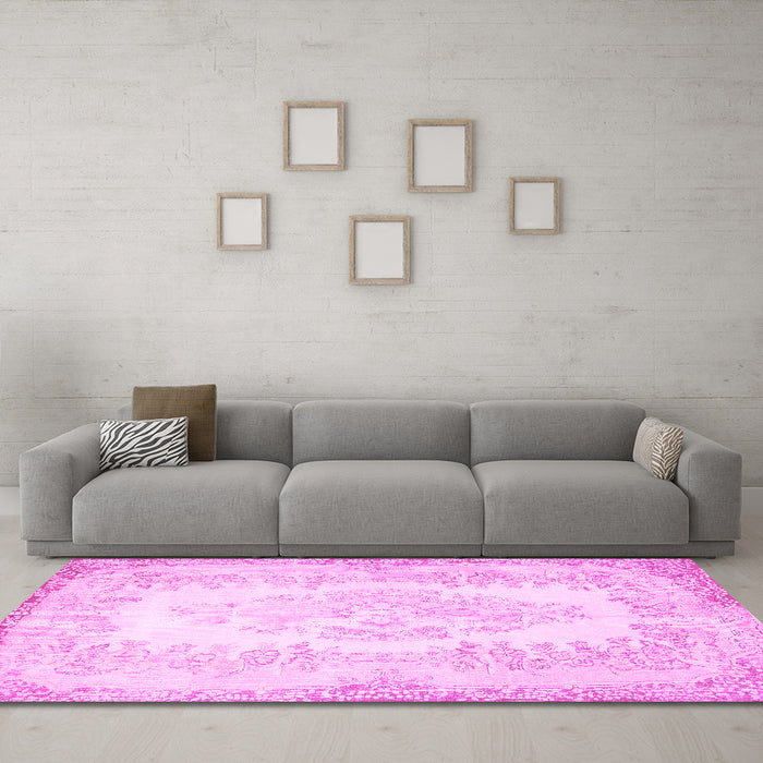 Machine Washable Persian Pink Traditional Rug in a Living Room, wshtr459pnk