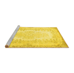 Sideview of Machine Washable Persian Yellow Traditional Rug, wshtr459yw