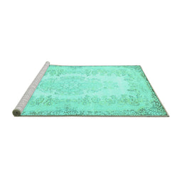 Sideview of Machine Washable Persian Turquoise Traditional Area Rugs, wshtr459turq