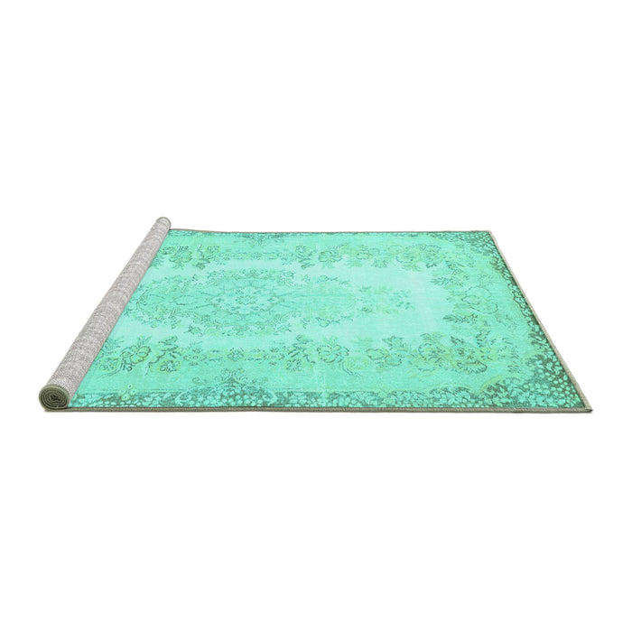 Sideview of Machine Washable Persian Turquoise Traditional Area Rugs, wshtr459turq