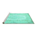 Sideview of Machine Washable Persian Turquoise Traditional Area Rugs, wshtr459turq