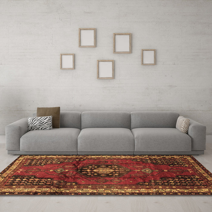 Machine Washable Persian Brown Traditional Rug in a Living Room,, wshtr45brn