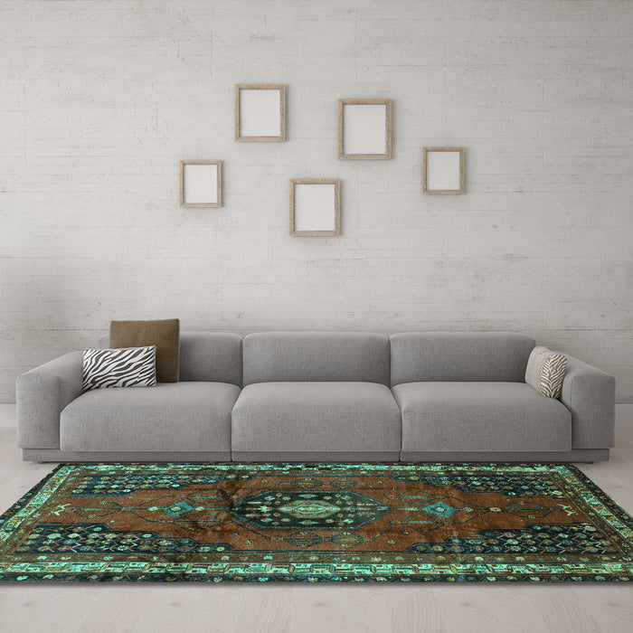 Machine Washable Persian Turquoise Traditional Area Rugs in a Living Room,, wshtr45turq