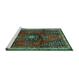 Sideview of Machine Washable Persian Turquoise Traditional Area Rugs, wshtr45turq