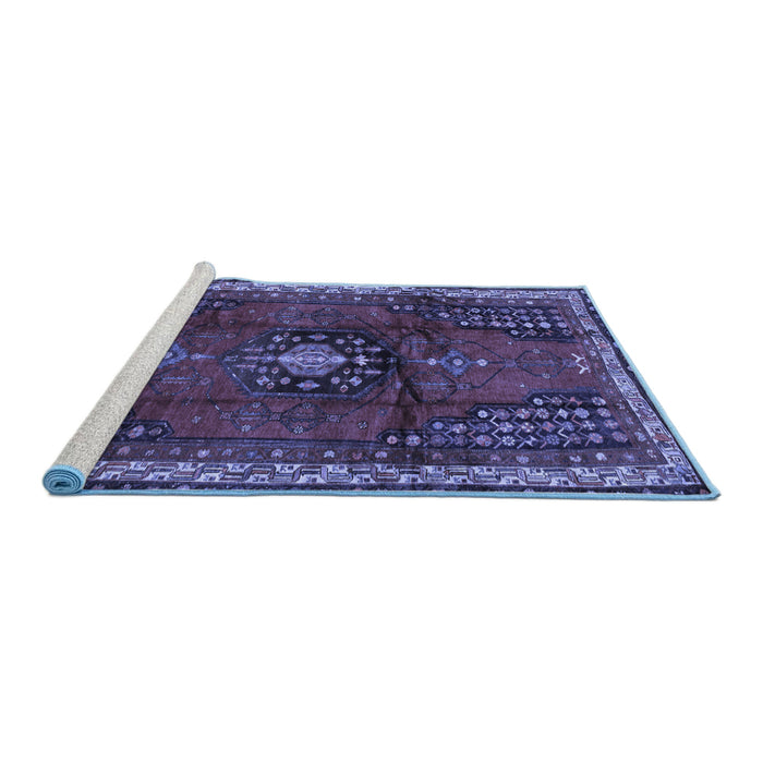 Sideview of Machine Washable Persian Blue Traditional Rug, wshtr45blu