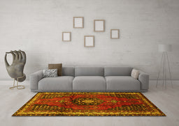 Machine Washable Persian Yellow Traditional Rug in a Living Room, wshtr45yw