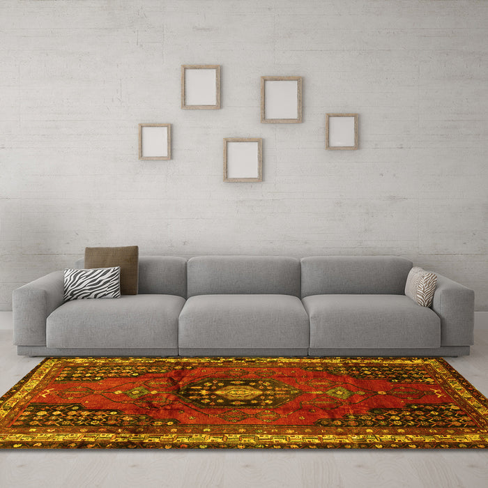 Machine Washable Persian Yellow Traditional Rug in a Living Room, wshtr45yw