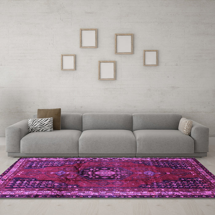 Machine Washable Persian Purple Traditional Area Rugs in a Living Room, wshtr45pur