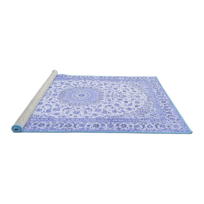 Sideview of Machine Washable Medallion Blue Traditional Rug, wshtr4600blu