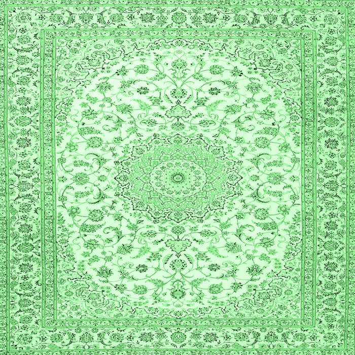Square Machine Washable Medallion Emerald Green Traditional Area Rugs, wshtr4600emgrn