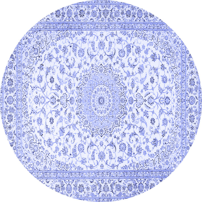 Round Machine Washable Medallion Blue Traditional Rug, wshtr4600blu