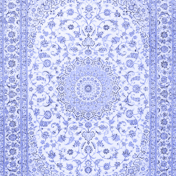 Machine Washable Medallion Blue Traditional Rug, wshtr4600blu