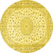 Round Machine Washable Medallion Yellow Traditional Rug, wshtr4600yw