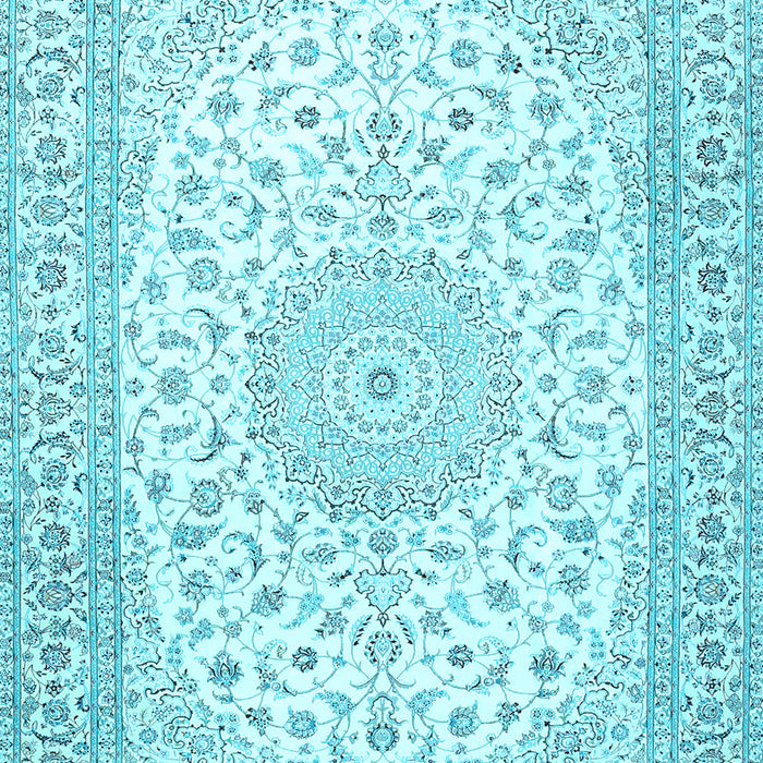 Machine Washable Medallion Light Blue Traditional Rug, wshtr4600lblu