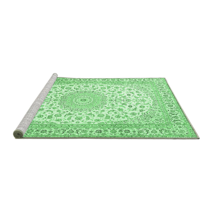 Sideview of Machine Washable Medallion Emerald Green Traditional Area Rugs, wshtr4600emgrn