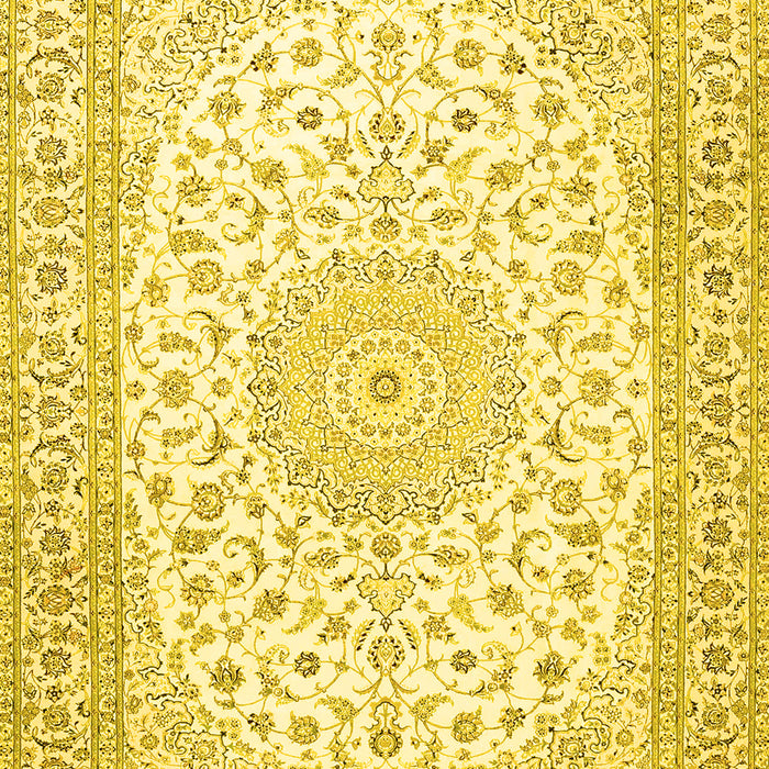 Machine Washable Medallion Yellow Traditional Rug, wshtr4600yw