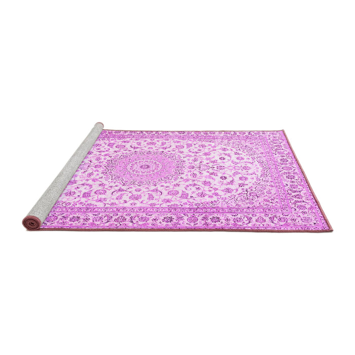 Sideview of Machine Washable Medallion Pink Traditional Rug, wshtr4600pnk