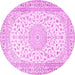 Round Machine Washable Medallion Pink Traditional Rug, wshtr4600pnk