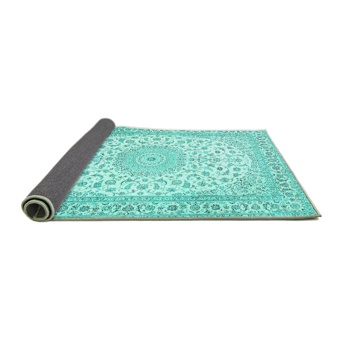 Sideview of Medallion Turquoise Traditional Rug, tr4600turq