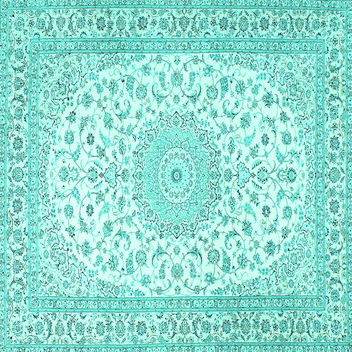 Square Machine Washable Medallion Turquoise Traditional Area Rugs, wshtr4600turq