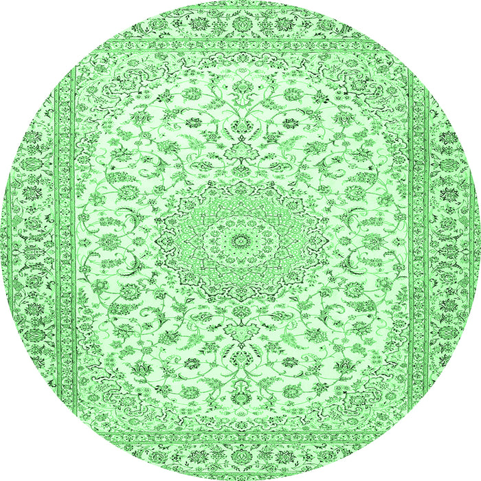 Round Machine Washable Medallion Emerald Green Traditional Area Rugs, wshtr4600emgrn