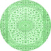 Round Machine Washable Medallion Emerald Green Traditional Area Rugs, wshtr4600emgrn