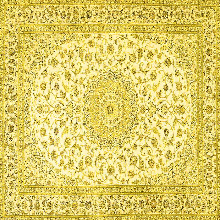 Square Machine Washable Medallion Yellow Traditional Rug, wshtr4600yw