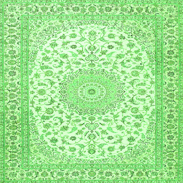 Round Machine Washable Medallion Green Traditional Area Rugs, wshtr4600grn