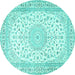 Round Medallion Turquoise Traditional Rug, tr4600turq