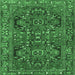 Square Machine Washable Persian Emerald Green Traditional Area Rugs, wshtr4601emgrn