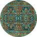 Round Machine Washable Persian Turquoise Traditional Area Rugs, wshtr4601turq