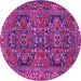 Round Machine Washable Persian Purple Traditional Area Rugs, wshtr4601pur