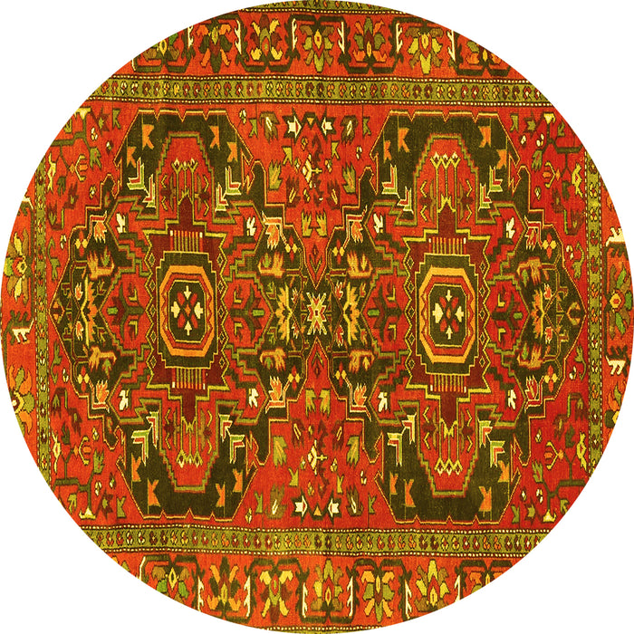 Round Machine Washable Persian Yellow Traditional Rug, wshtr4601yw