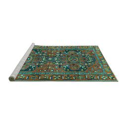 Sideview of Machine Washable Persian Turquoise Traditional Area Rugs, wshtr4601turq