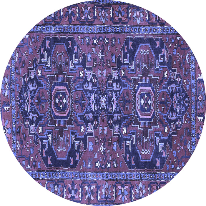 Round Machine Washable Persian Blue Traditional Rug, wshtr4601blu