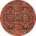 Round Persian Brown Traditional Rug, tr4601brn