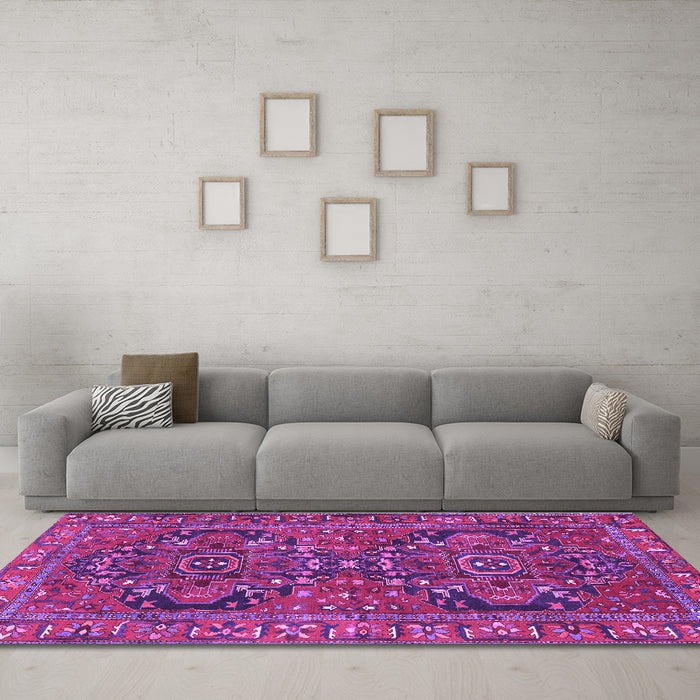 Machine Washable Persian Purple Traditional Area Rugs in a Living Room, wshtr4601pur