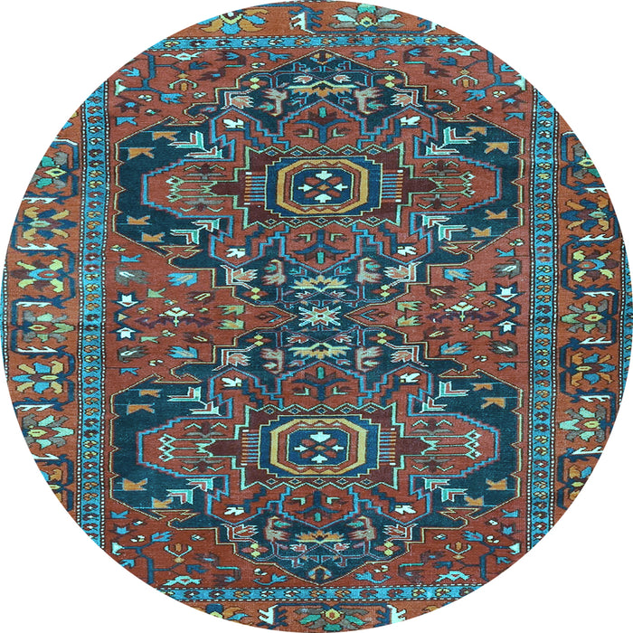 Round Machine Washable Persian Light Blue Traditional Rug, wshtr4601lblu
