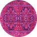 Round Machine Washable Persian Pink Traditional Rug, wshtr4601pnk