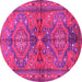 Round Machine Washable Persian Pink Traditional Rug, wshtr4602pnk