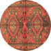 Round Machine Washable Persian Brown Traditional Rug, wshtr4602brn