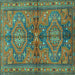 Square Machine Washable Persian Turquoise Traditional Area Rugs, wshtr4602turq