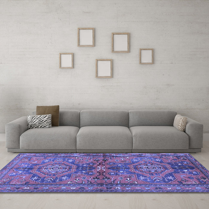 Machine Washable Persian Blue Traditional Rug in a Living Room, wshtr4602blu