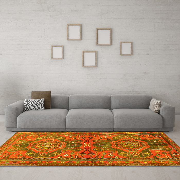 Machine Washable Persian Yellow Traditional Rug in a Living Room, wshtr4602yw