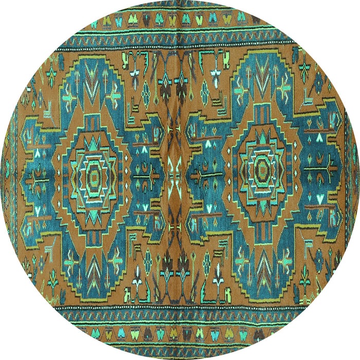 Round Persian Turquoise Traditional Rug, tr4602turq