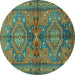 Round Machine Washable Persian Turquoise Traditional Area Rugs, wshtr4602turq