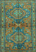 Machine Washable Persian Turquoise Traditional Area Rugs, wshtr4602turq